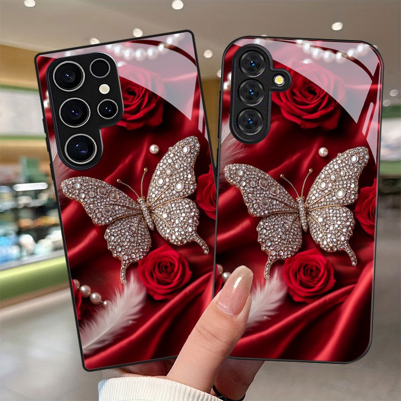 Trda zaščitna ovitek za telefon z vzorcem bisernih vrtnic in perja, primeren za for Galaxy