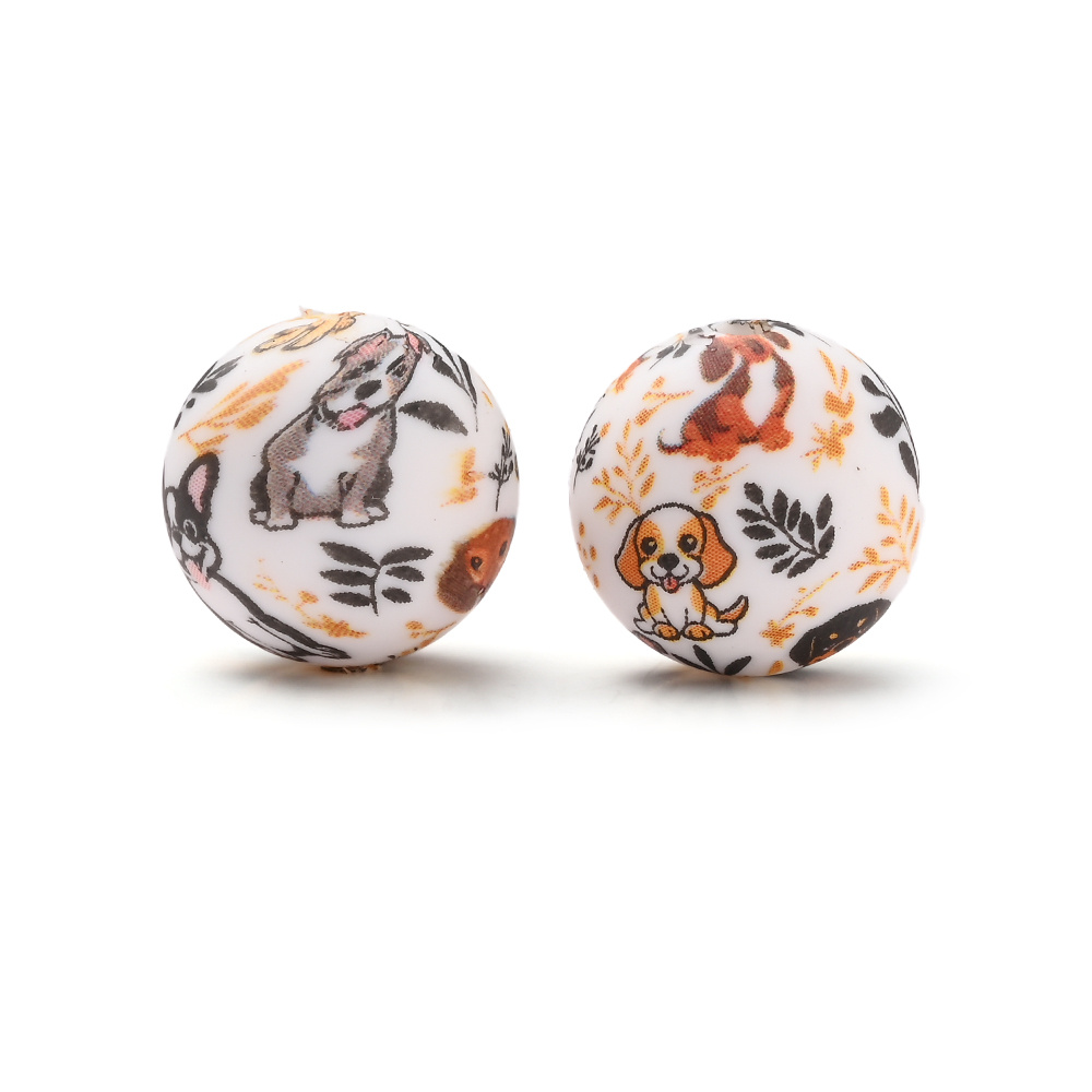 TEMU 10pcs Of Silicone Printed Beads Featuring Dog Patterns, Dog Printed Beads, Suitable As Commemorative Gifts For Pet Lovers; Applicable For Home
