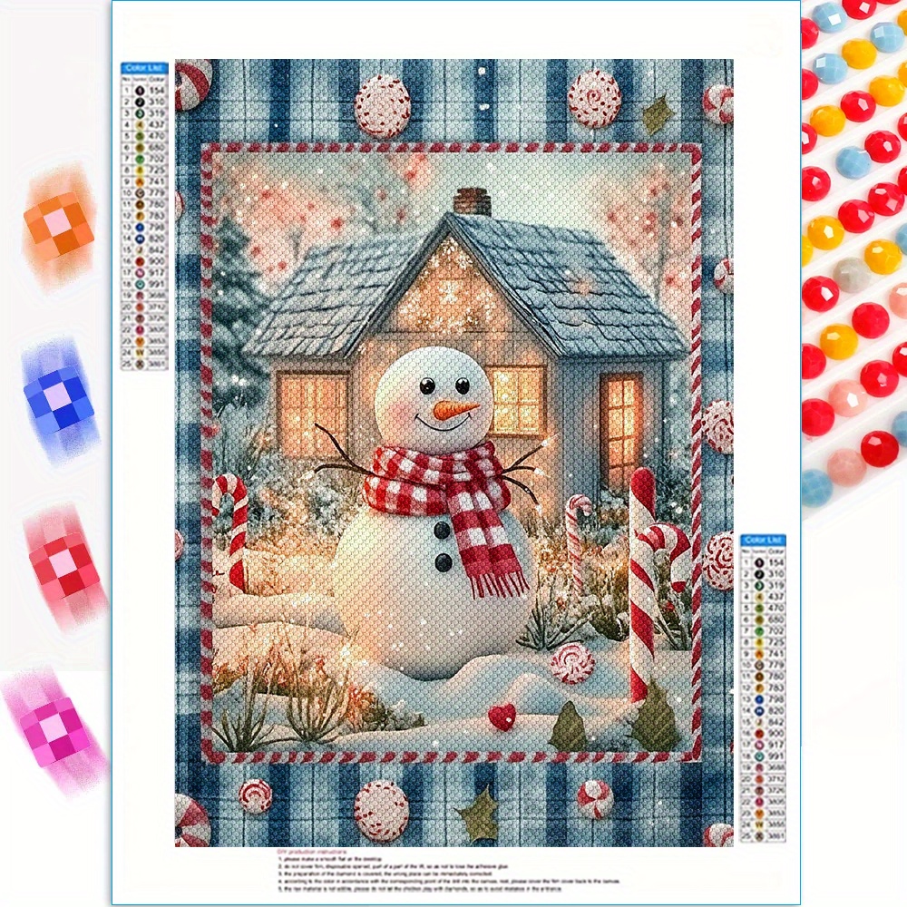 

30x40cm 5d Round Kit, Canvas Mosaic Art Craft, Winter Snowman Scene, Diy Diamond Art Set With Tools, For Living Room Bedroom Decor, Home Wall Decor Gift