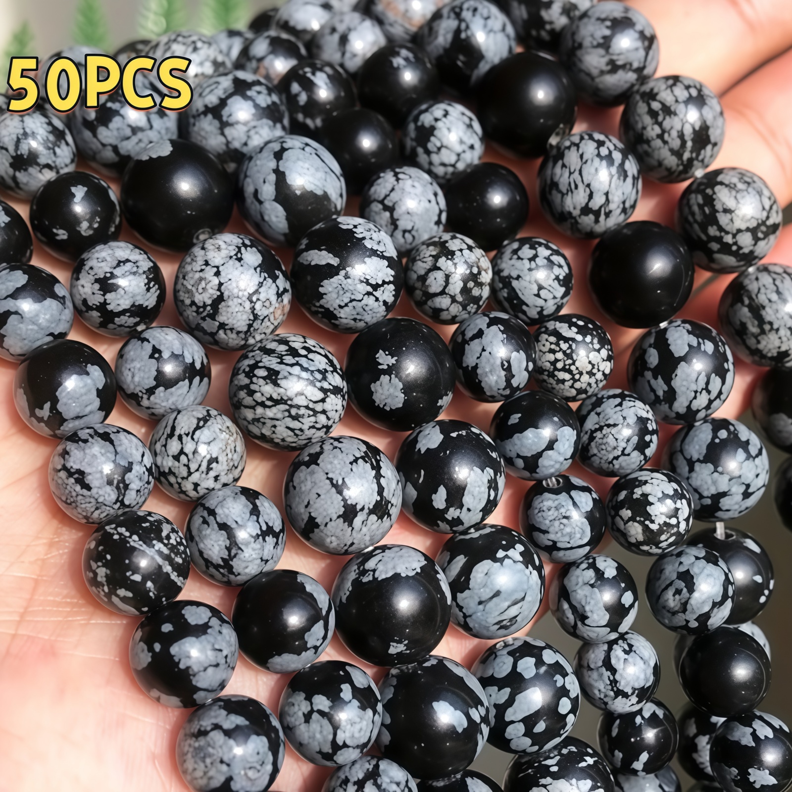 Image of 50pcs, 8mm Natural Stone Snowflake Obsidian Snowflake Beads For Jewelry Making Diy Fashion Bracelets And Necklaces