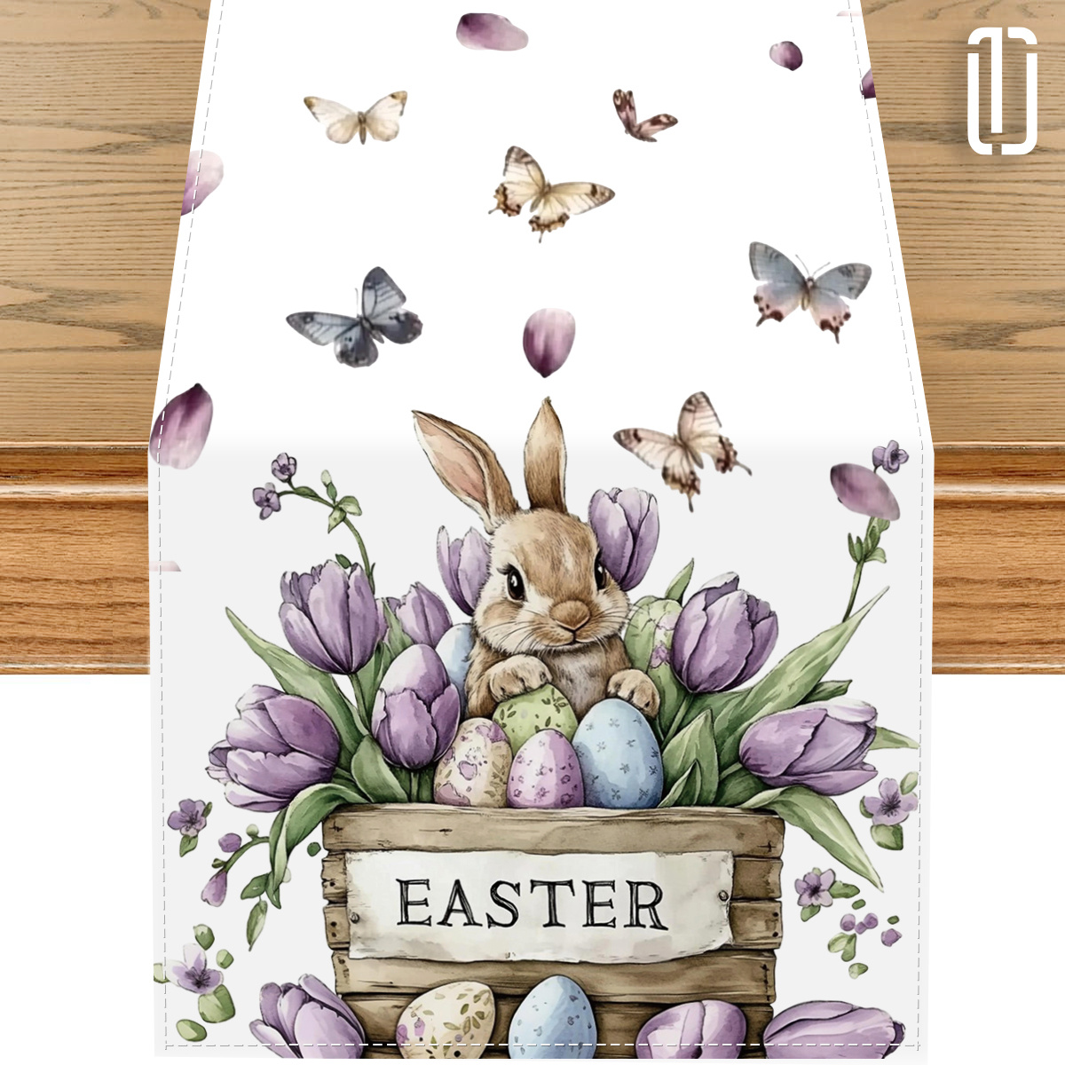 

Easter Bunny Table Runner 13x72 Inch - Spring Dining Table Decoration With Cute Rabbit, Colorful Eggs & Butterflies Design For Indoor Outdoor Home Party Decor, Tablecover Decor