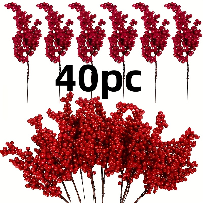 TEMU 40pcs Décorations de Noël, Branches de artificielles rouges, Fils de rouges pour la décoration de Noël, rouges artificielles, parfait pour les