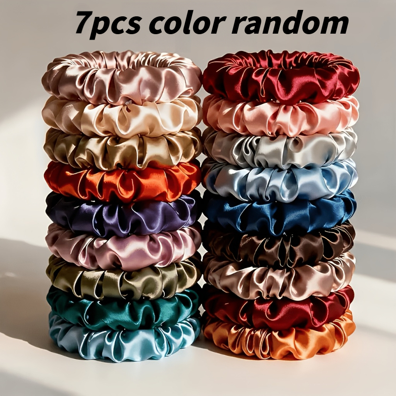 TEMU 7pcs/14pcs Color Random Combination Set, Pleated Small Hair Loop, Internet Famous Versatile High Elasticity Hair Tie Headband, Daily Coiled Hair