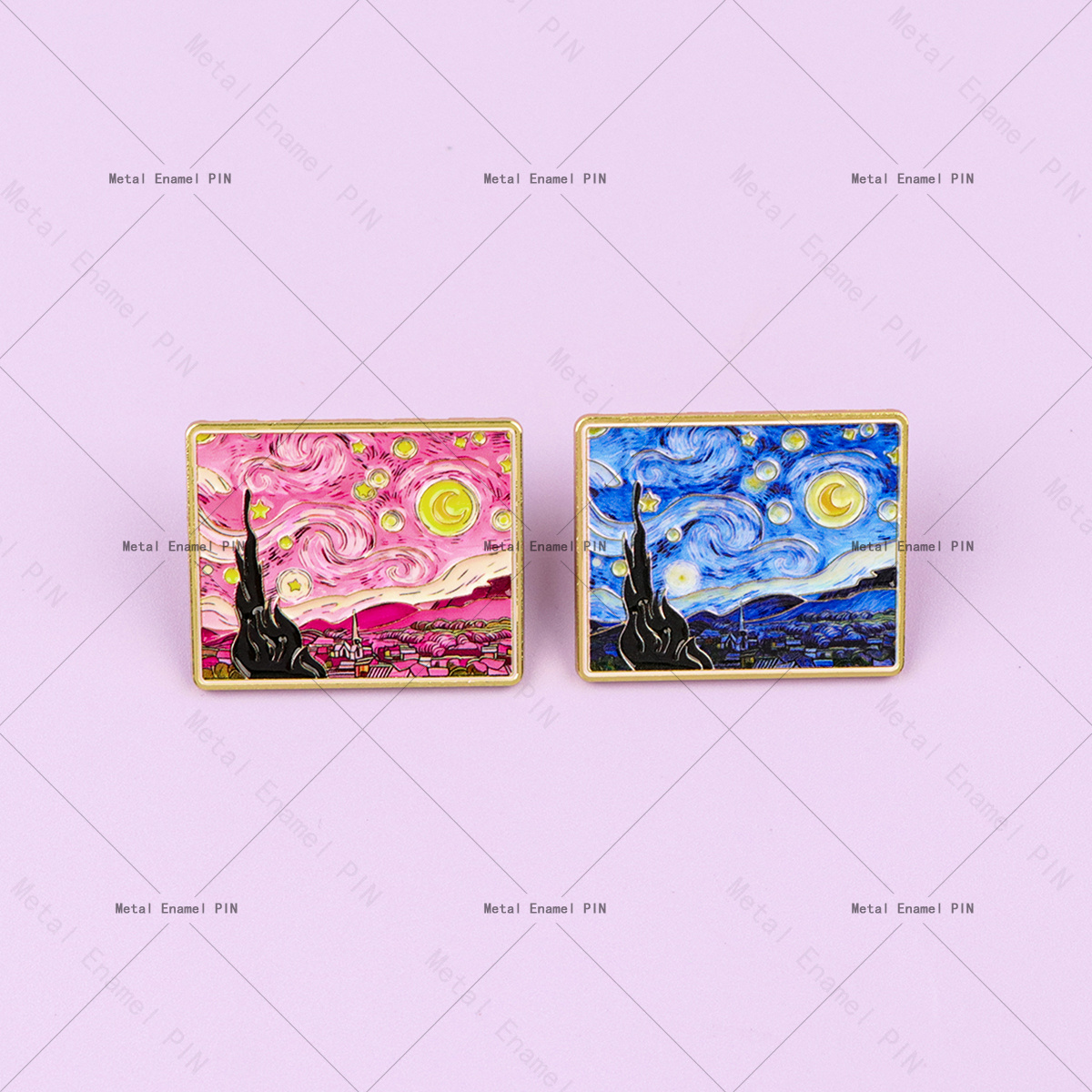 TEMU Lot de 2 épingles et broches en alliage de inspirées de de Van Gogh, épingles en émail à revers pour sacs à dos, sacs, décoration pour ami, pour