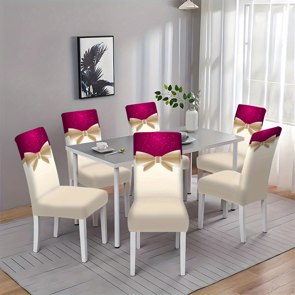 

Contemporary Bowknot Print Chair Slipcovers - 2/4/6pcs Set, Polyester Dining Chair Covers, Decorative Full-coverage Seat Cushions, Care, Digital Printed