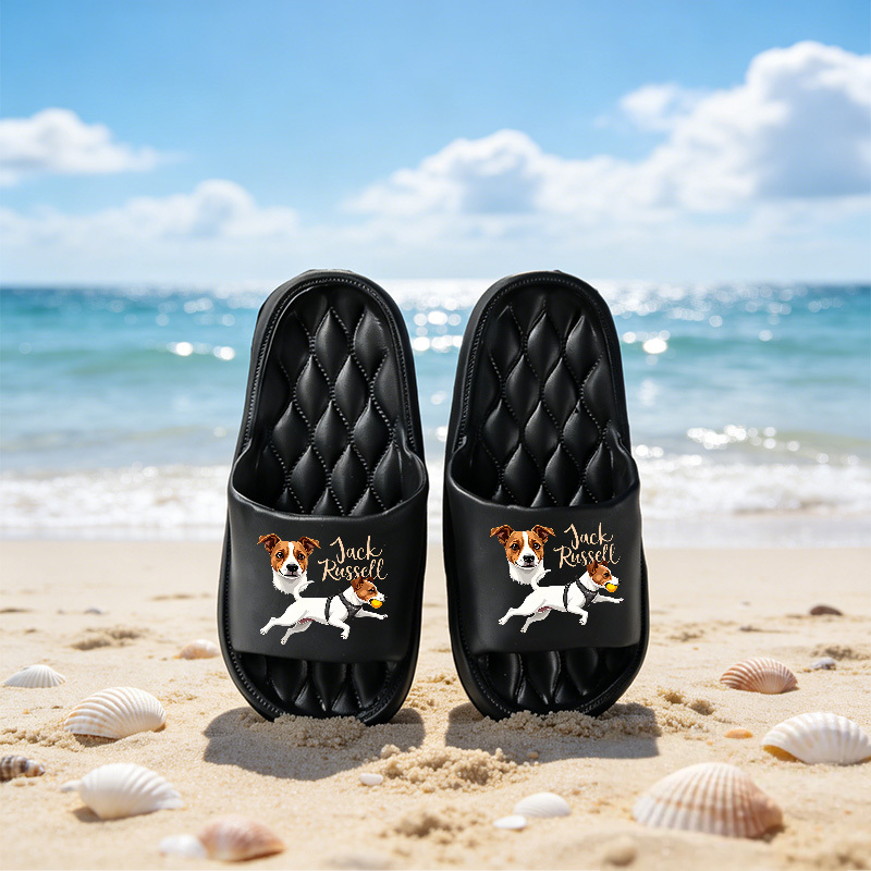 TEMU 1 Pair Terrier Print Indoor And Outdoor Slippers, Soft-soled Home Slippers, Bathroom Slippers, Hotel Slippers, Garden Slippers, Pool Party