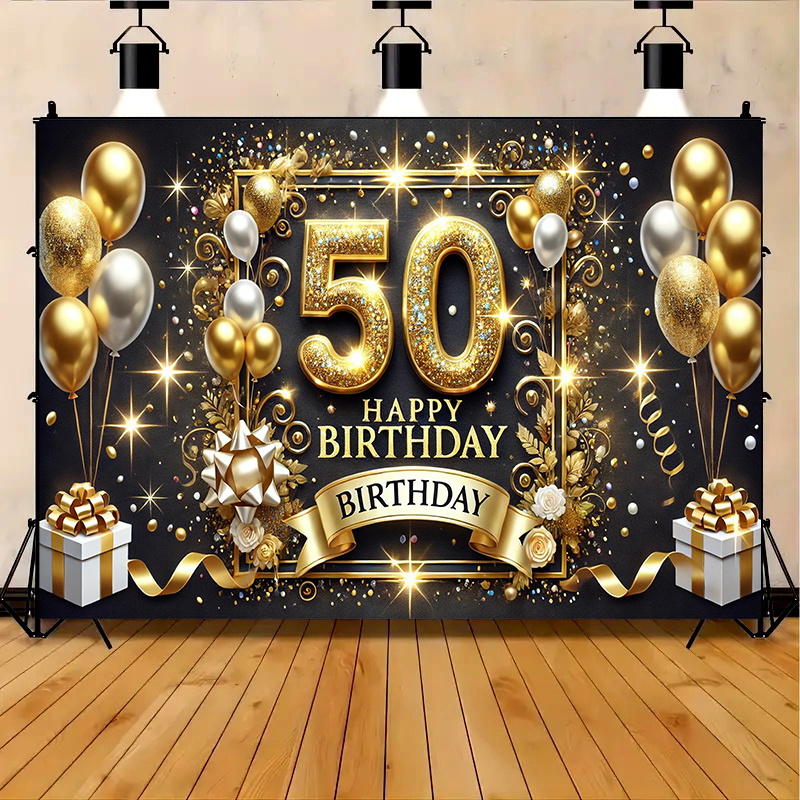 Image of 1pc 50th Birthday Party Banner, 8x6 Ft, Celebration Backdrop, Golden And Black Theme, Suitable For Indoor And Outdoor Events, Festive Decor For Indoor, Garden, Studio, And Home Celebrations