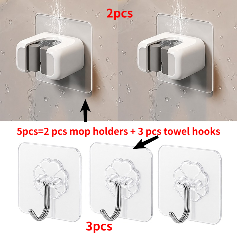 TEMU Set da 5 pezzi porta e da parete senza foratura - Clip porta e ganci per in plastica per carichi pesanti, 2 clip per + 3 ganci per asciugamani,