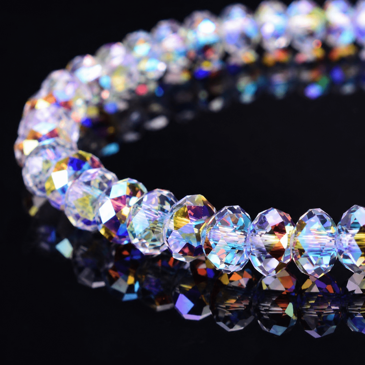 2pcs Rainbow Aurora Crystal Beaded Bracelets, Sparkly Gift