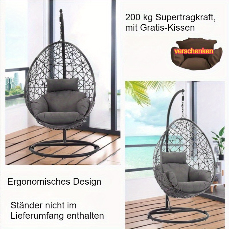 Coffee-colored Poly Rattan Hanging Egg Chair Basket Without A Stand
