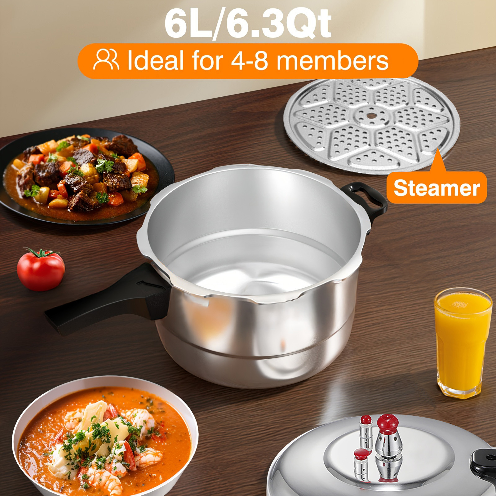 1pc aluminum quick cooking   and   suitable for   and soups   with a lid and steaming rack   holiday gifts such as christmas halloween etc suitable for induction cookers and gas stoves Product details 1
