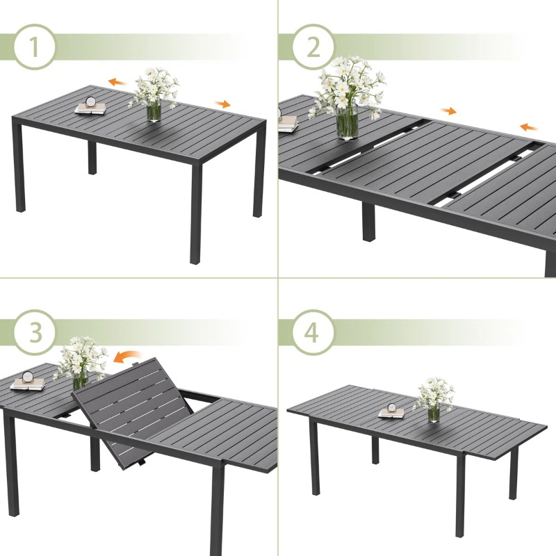 Expandable Outdoor Dining Table for 4 to 8 People, Extendable Patio Dining Table Ideal for Deck, Backyard, Lawn And Poolside
