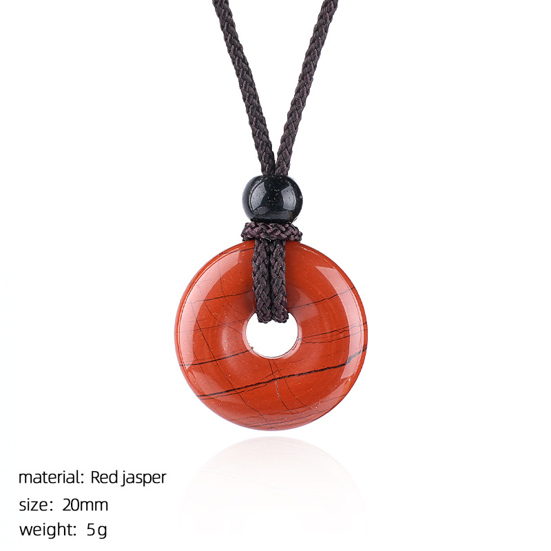 Natural Stone Carved Chinese Safety Knot Pendant Necklace