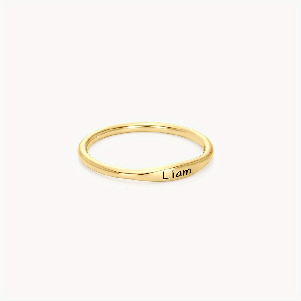 TEMU 1pc Bague Personnalisée Dorée/Argentée, Anneau en Acier Inoxydable avec Texte Personnalisé et 4 Tailles Disponibles, Nom, Lettres, Dates et pour