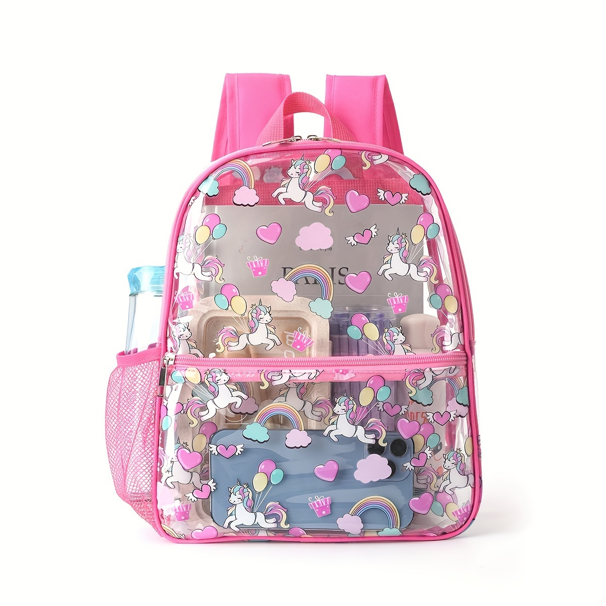 black transparent pvc travel backpack with adjustable straps lightweight durable unisex   for commuting casual use fade resistant zipper closure multiple compartments stylish design   gift backpack for travel   whimsical style secure closure versatile bag gift idea