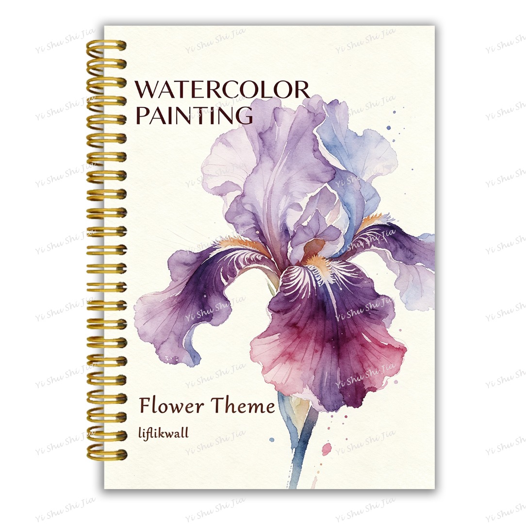 TEMU Beginner's Watercolor Flower Workbook, 12 Elegant Illustrations, Guide, Flat Pages, 5.5x8.3 Inches, High Quality Wooden Paddle Watercolor Paper,