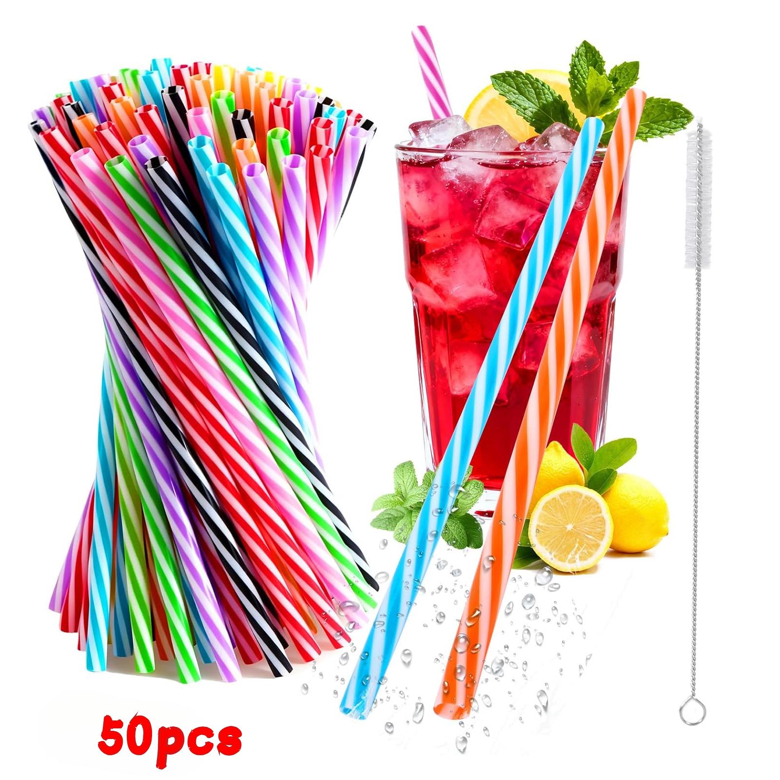 Image of 50pcs Colorful Reusable Straws With Cleaning Brush, Suitable For Milk Tea, Juice, Coffee, And Other Beverages. Ideal For Stores, Restaurants, Cafes, And Venues, Including Family Gatherings