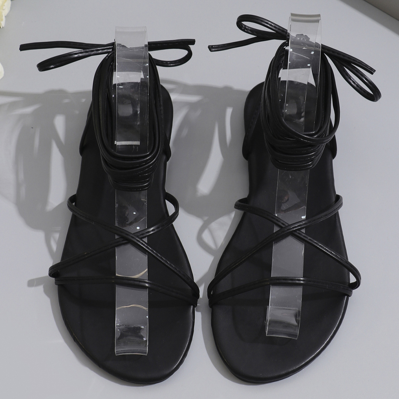 Lace Up Women's Plus Size Flat Sandals Women'S Plus Size Flat Sandals Sexy  Square Toe Open-Toe Lace-Up Summer Shoes With Adjustable Strap TPR Sole,