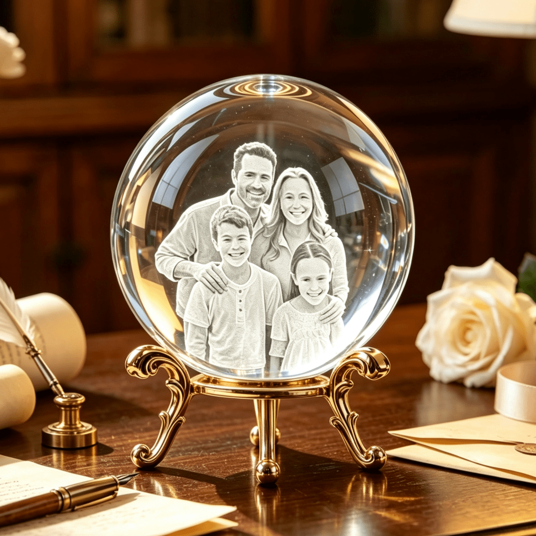 TEMU Custom Laser Inner Engraved Crystal Ball Ornament, Family Portrait Home Commemorative Gift, Supports Uploading Family Photos And Personalized