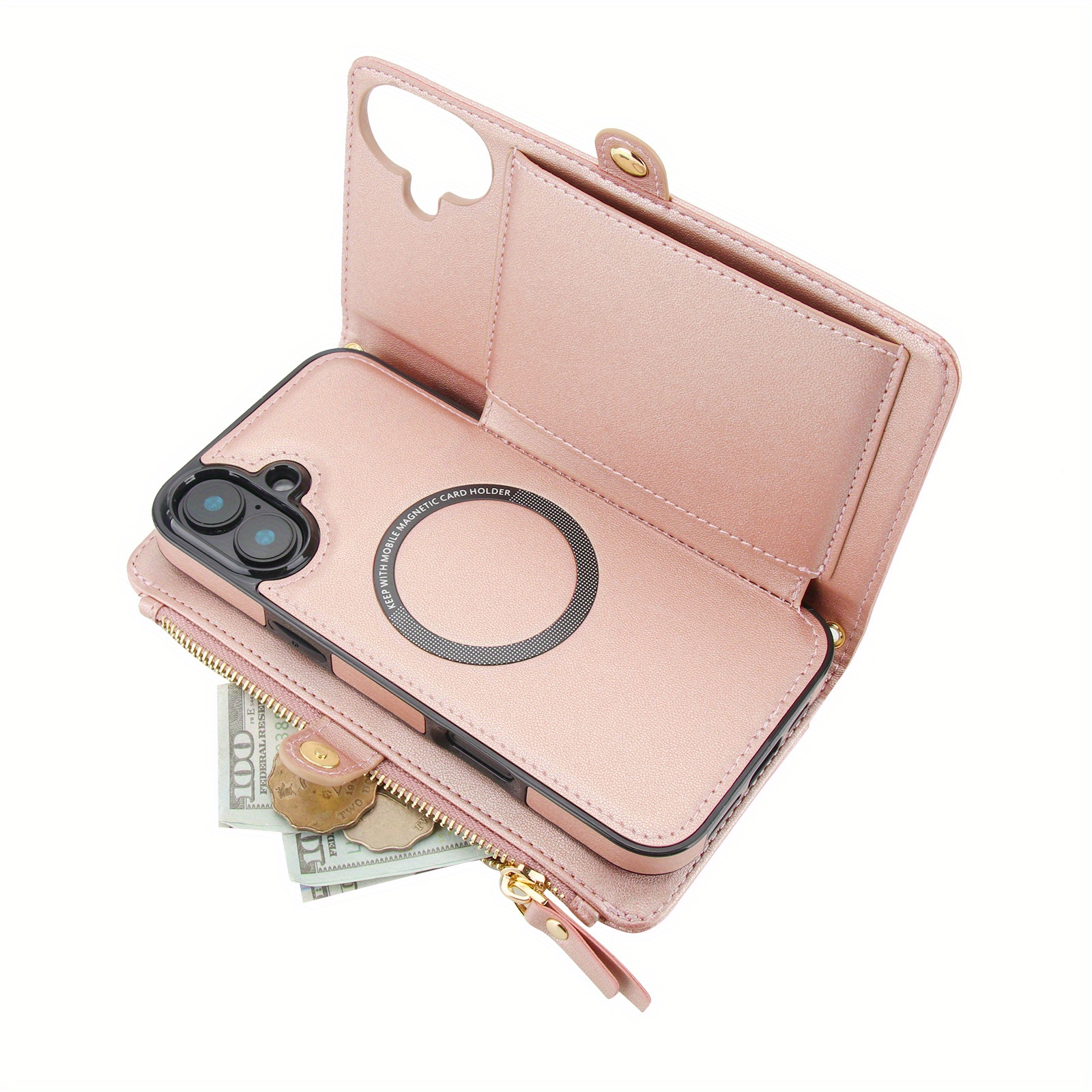 TEMU Phone Case - Multi-functional Magnetic Wallet Split Pi Set, For Full Wrap Shockproof Protective Case, Creative For Iphone 16e 15 14 13 12 Mini