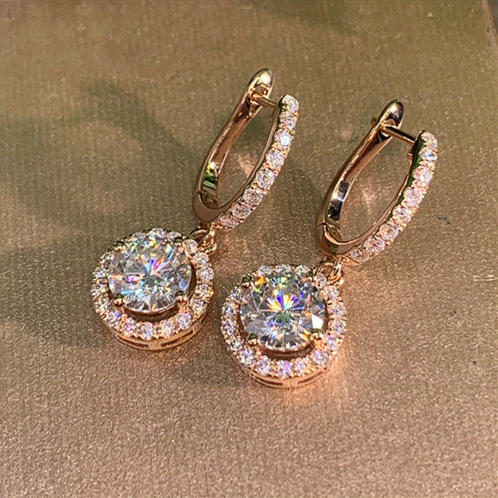 Image of 1 Pair Of Women's Fashionable Hoop Earrings, Elegant And Round Earrings Set With Sparkling Synthetic Synthetic Zirconia, In For Party Or Daily Wear
