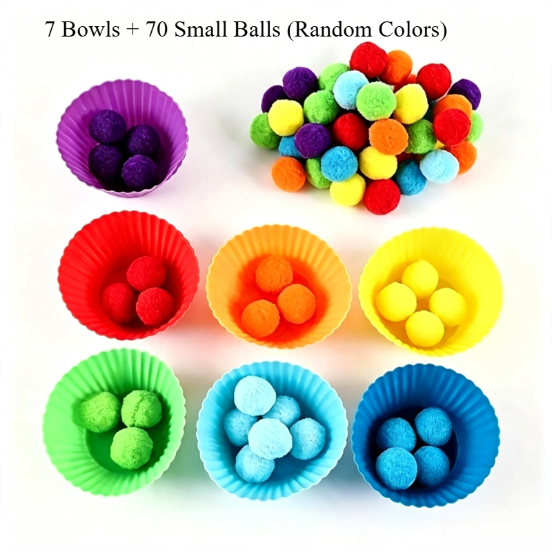 TEMU Ensemble de 7 bols et 70 pompons à , jouet d'association des couleurs pour que s'entraînent à la motricité fine, jeu de bureau parent-enfant,