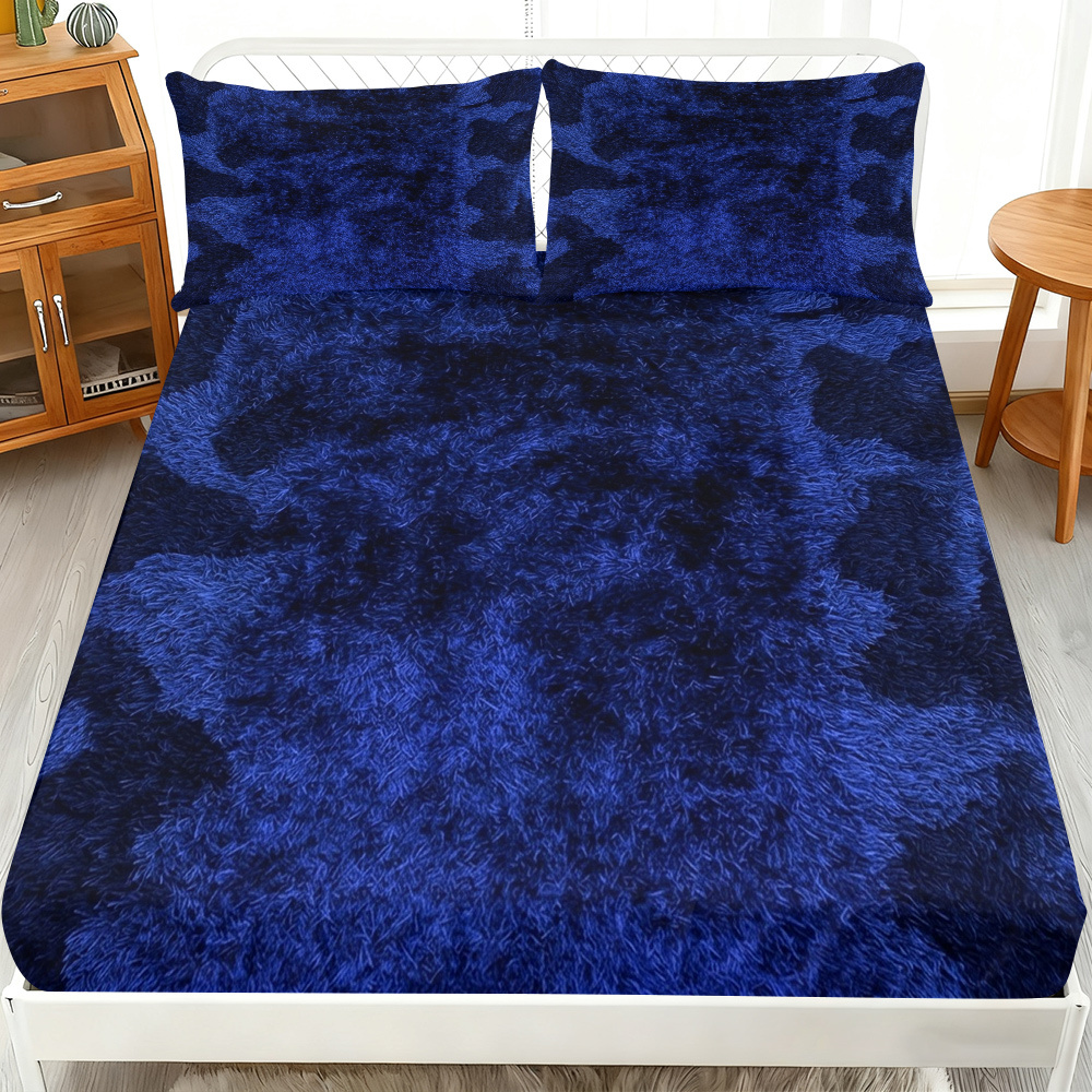 TEMU 3pcs Fur Texture Fitted Sheet 3pcs Set (1*fitted Sheet 2*pillowcases, ), Modern Theme, Luxurious Bedding, Mattress Protector Soft, Breathable,