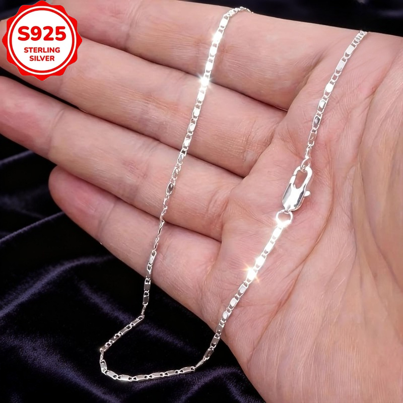 TEMU 2d Flat - 1pc 925 Silver Flat Necklace, Featuring A Trendy And Versatile Bohemian Fashion Style, Perfect For Daily Commuting, Parties/weddings,