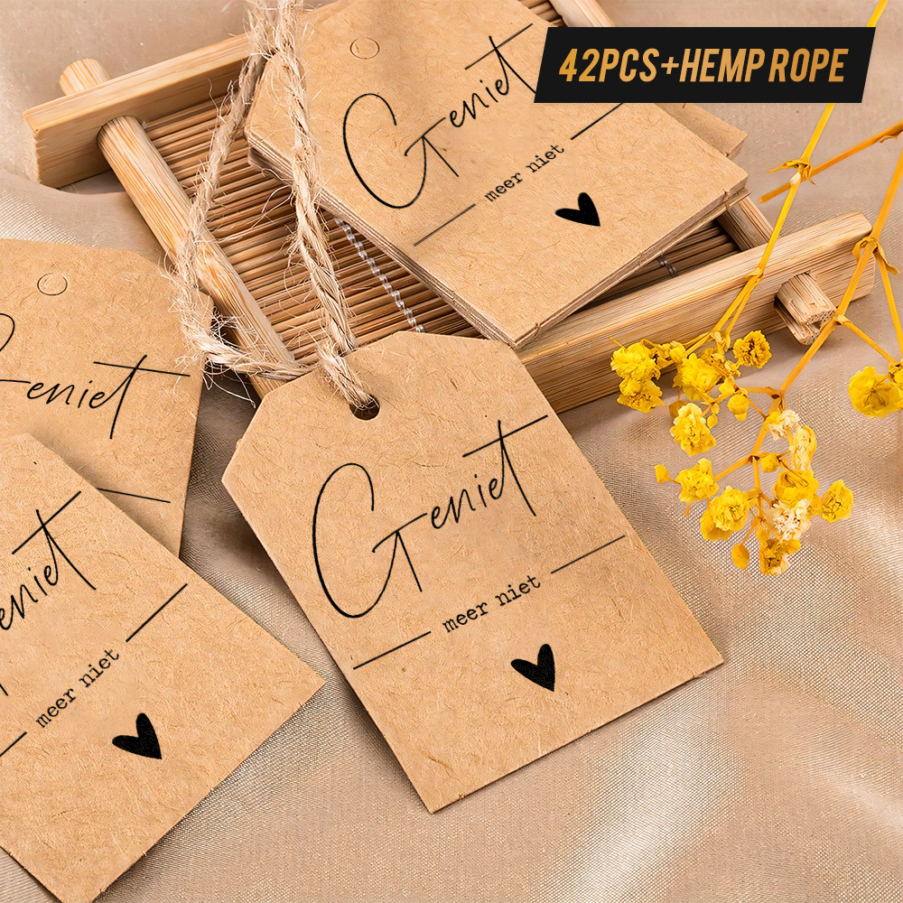 TEMU Set Of 42 Paper Tags For Celebrations, Complete With Hemp Rope, Showcasing Calligraphy And A Small , Perfect For Labeling Gifts, Enhancing Gift
