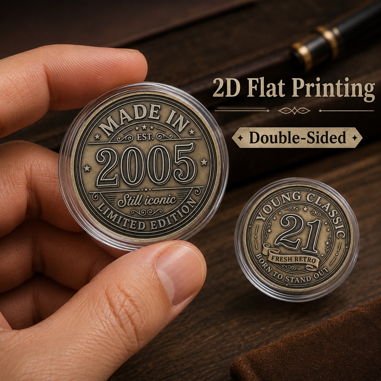 TEMU Replica Coin, 1pc, 2d Flat, 2005 Young Classic Commemorative Coin (4cm/1.57in), Double-sided Decorative Birthday Coin With Acrylic Protective