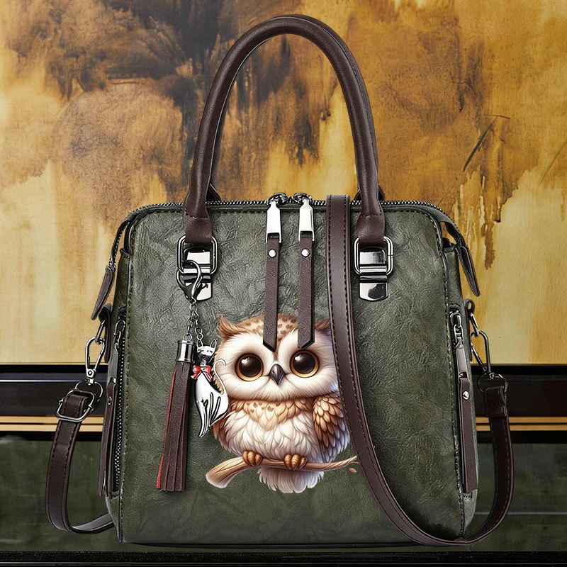 TEMU 1pc Women's Novelty Owl Print Shoulder Bag, Versatile Crossbody Handbag, Top Handle Satchel Boston Bag For Daily Use