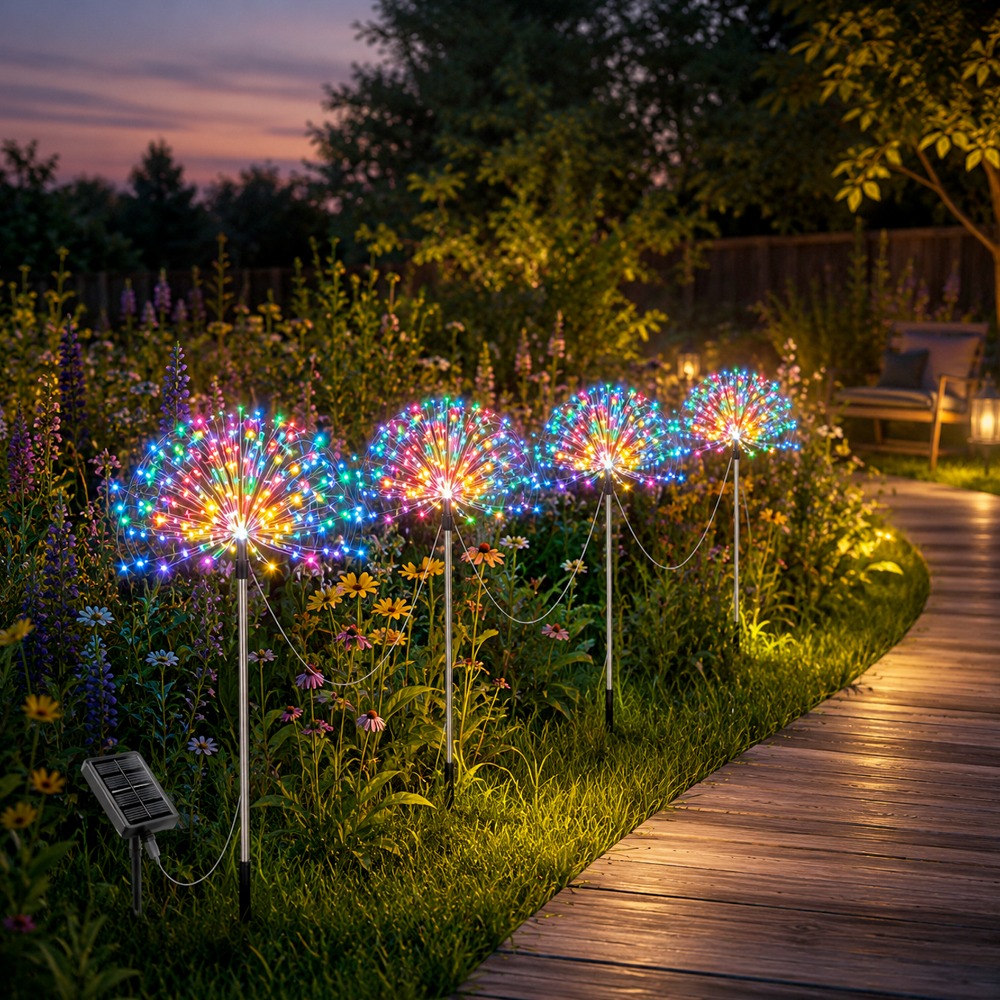TEMU Solarbetriebene -Gartenleuchten für Außen, 4 Stück, 480 LED Dekorative LED Erdspießleuchten mit 8 , IP65 Schutzklasse, Automatischer Ein/Aus
