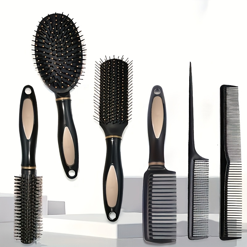 6pcs Black Styling Hair Tool Set with Detangling Comb