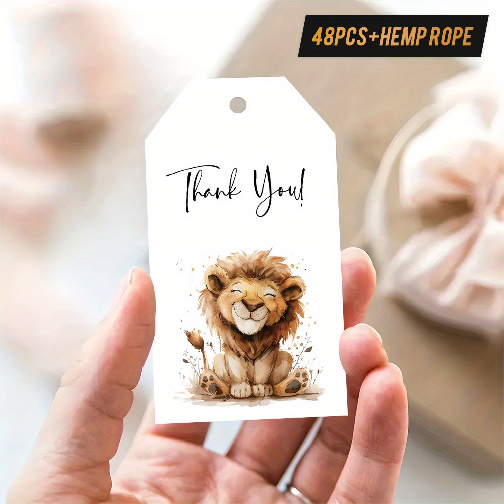 TEMU 48 Etichette Regalo "Grazie" con di , Design Leone, per Confezioni Regalo, Biglietti di Ringraziamento, Favoriti a Tema Animale, ecc., per