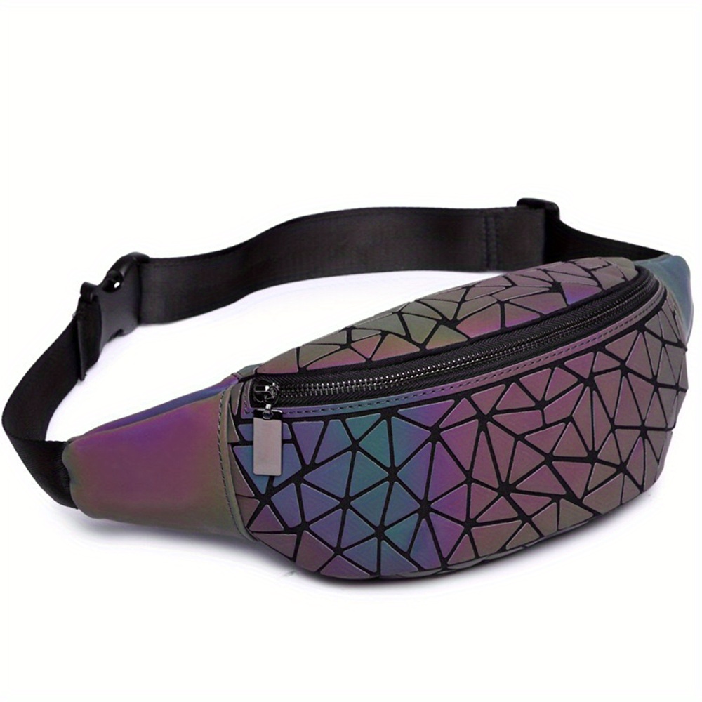 Fanny Packs For Women Men, Luminous Holographic Chest Bag Geometric Waist Pack For Travel, Festival, Running, Sports