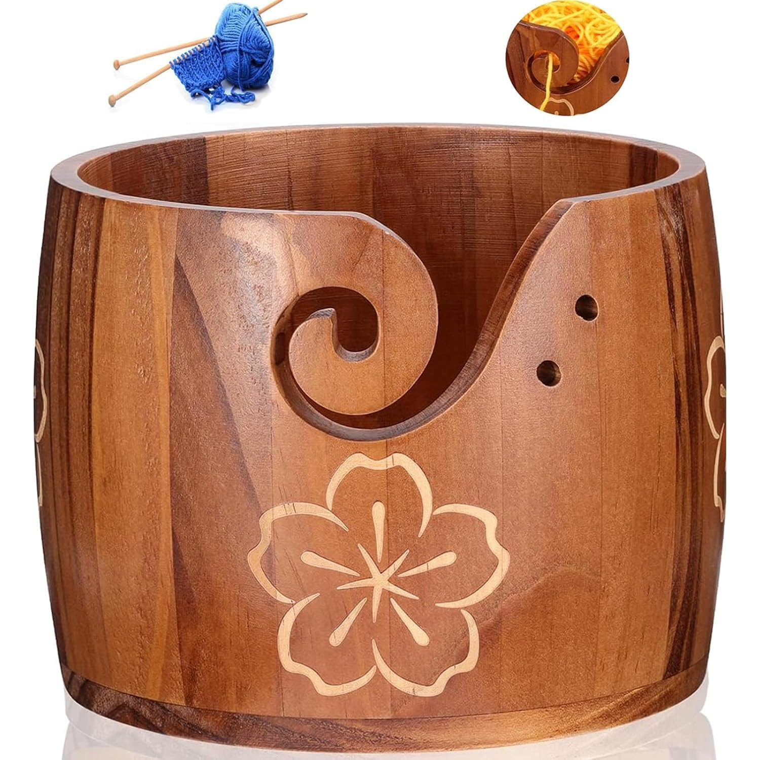 Extra Large Pine Wood Yarn Bowl - Crochet Bowl With Large Capacity Yarn Holder, Knitting & Macrame Craft Vase Suitable For Yarn, , Ideal Gift For Knitting Lovers (5 X 7 Inches), Yarn Storage