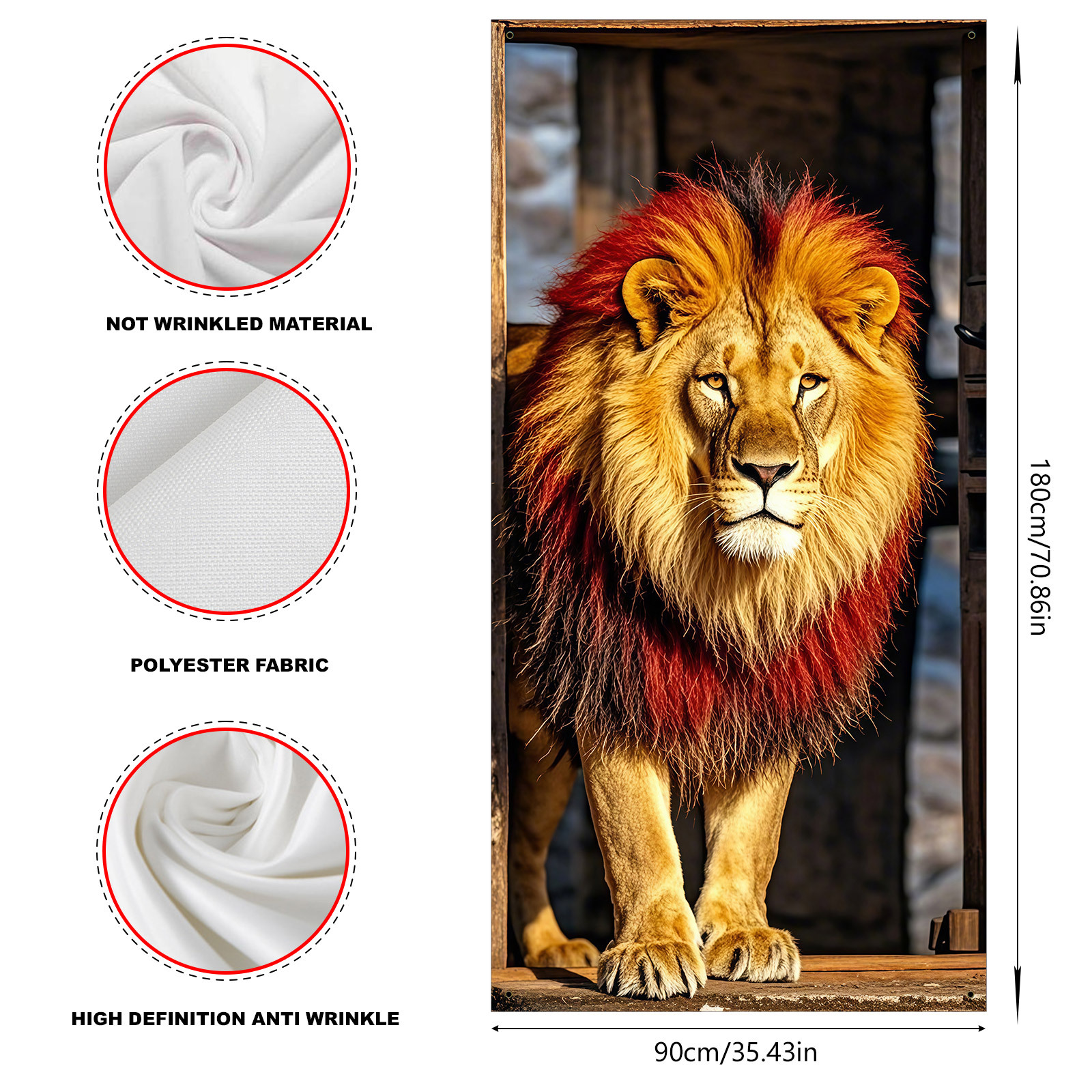 TEMU 2d Door Banner 1pc Of Party Banner (35*70 Inches / 90*180 Cm), Made Of Polyester, Door Frame Banner, 2d Door Width, Lion At The Entrance, Door