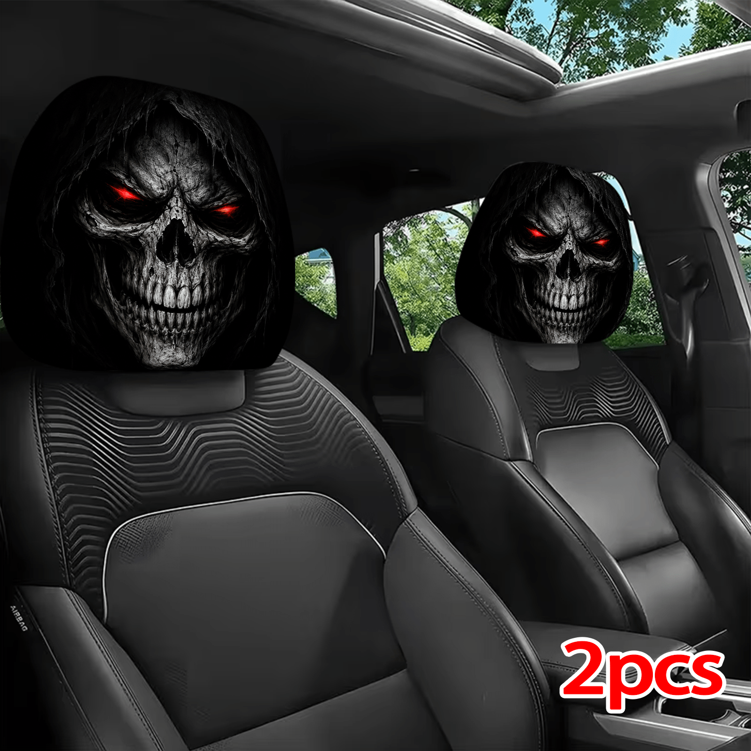 TEMU Halloween 2pcs Printed Pattern Car Headrest Covers, Interior Decoration With And Universal Fit Installation, For Interior Additions, Perfect