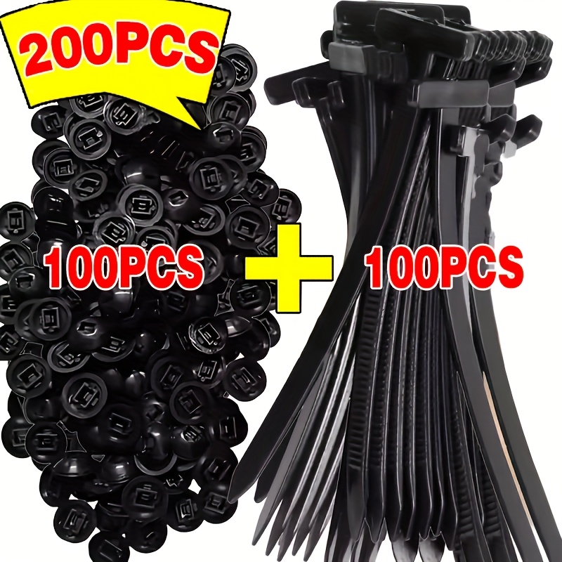 TEMU 100 Sets Heavy-duty Self-locking New Nylon Straps With Black Plastic Zipper Heads - Thickened High-strength Uv-resistant Fasteners, Suitable For