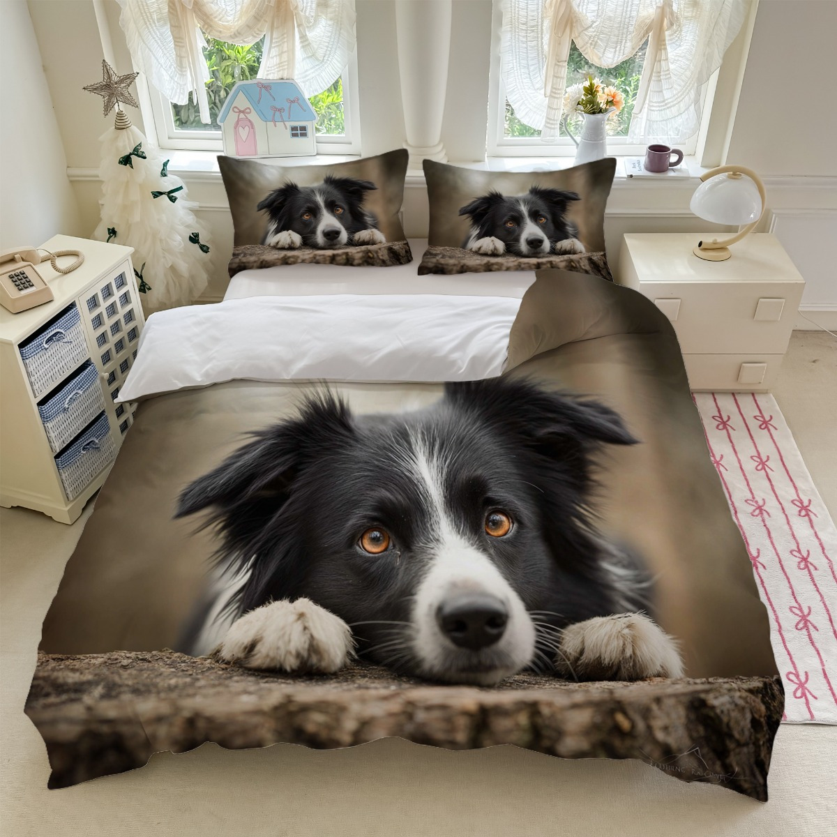 3d print dog pattern bedding set border collie Temu Mauritius