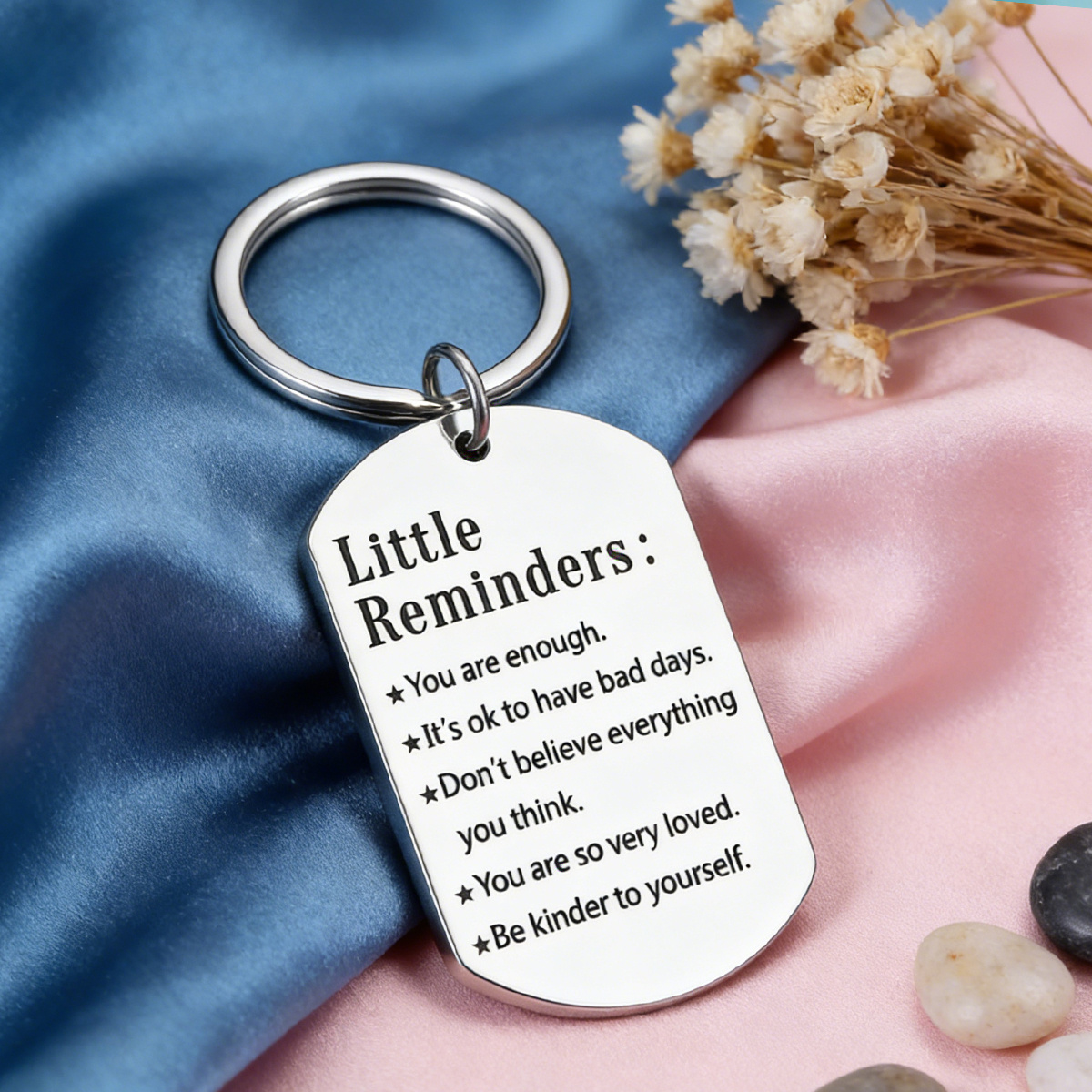 TEMU 1pc Stainless Steel Keychain ": You Are Enough. Be Kinder To Yourself." Engraved Inspirational Self Care Gift Durable Metal Key Ring For Men