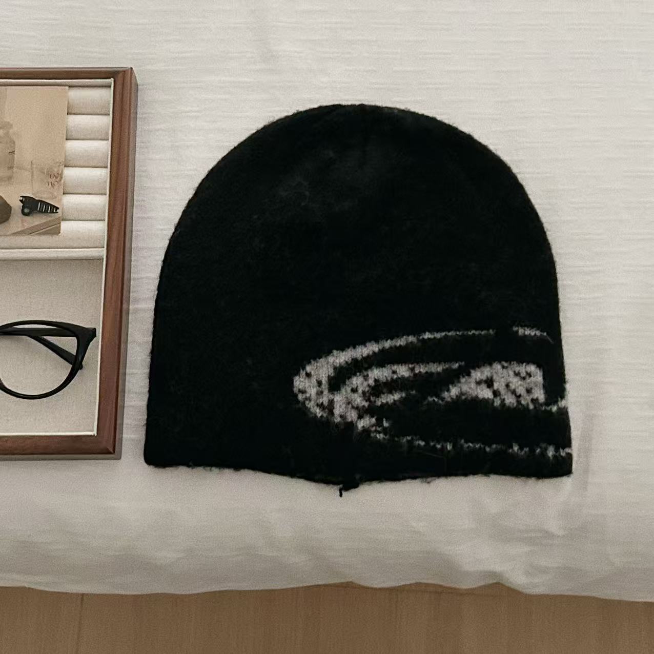 TEMU Jacquard Beanie Women's Autumn Winter Japanese Versatile Face- Hat Large Head Size Warm Pullover