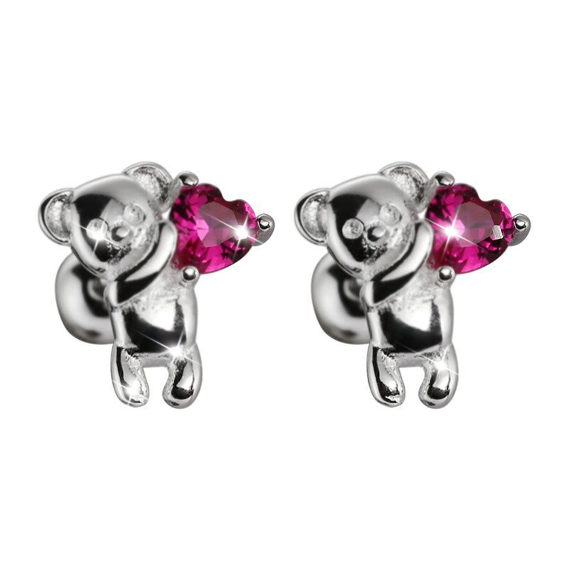 Women's Synthetic Zircon Heart Bear Stud Earrings, Fashion