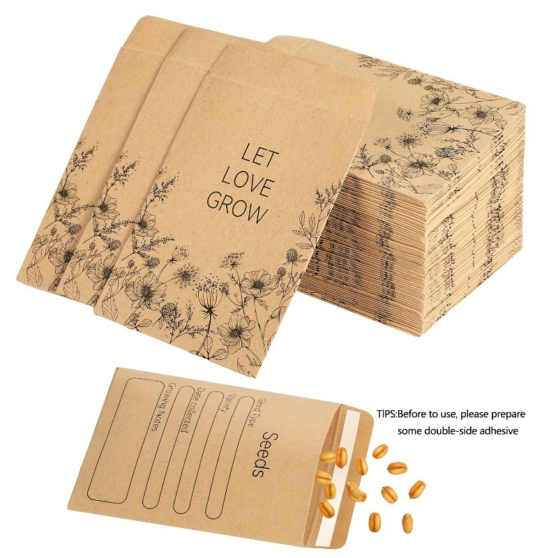 

50/100pcs Enveloppes en Auto-Adhésives "Laissez l' " à Motif Floral, 2.36 x 3.15 Pouces - Pochettes de Stockage de Graines en Réutilisables avec Adhésif , pour la de Graines de Légumes et de Plantes