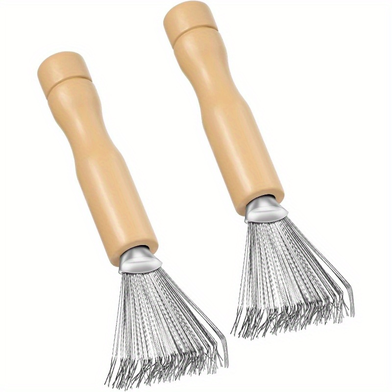 Image of Set Of 2 Hairbrush Cleaning Tools, Compact Dirt Removal Brushes Featuring A Metal Wire Rake And A Wooden Handle, Suitable For For Home And Salon Applications (handle Designed With A ) From