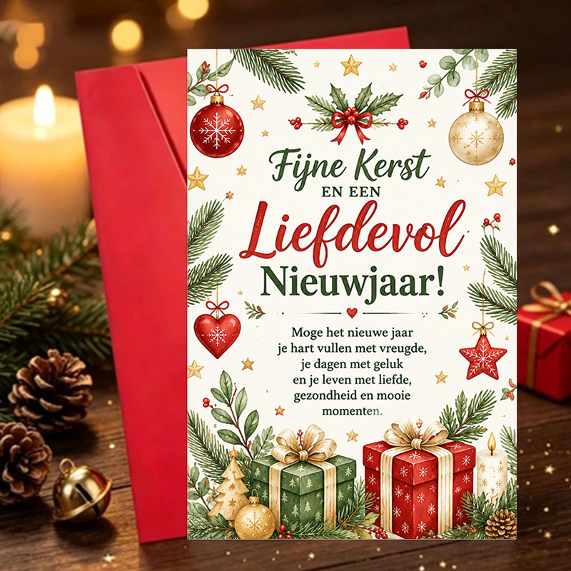 TEMU 1pc Dutch Christmas And New Year Greeting Card Watercolor Holly Fir Decoration New Year Wishes Card Christmas Party Invitation Message Card