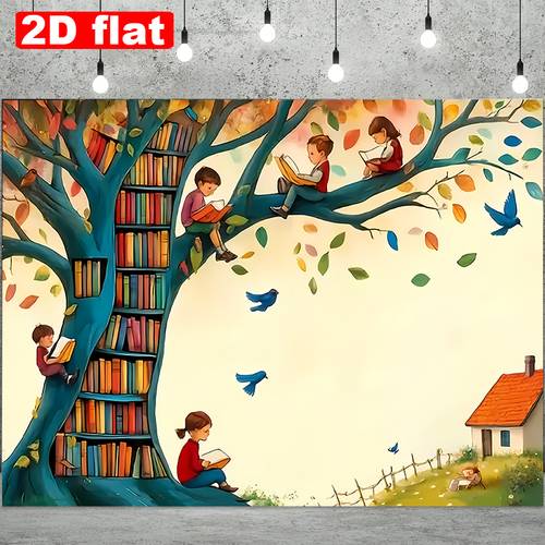 item picture 2d flat 2d flat banner background cloth background banner 1pc child reading banner book themed library classroom kindergarten decoration autumn colors easy to hang decor for birthday parties literacy promotion