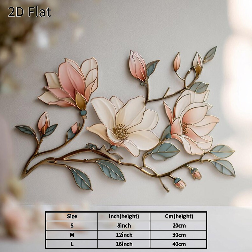 TEMU 2D Flat - . 2D Flat Magnolien Metall Wandkunst Elegante Blumendekoration Langlebige Rustikale Plakette für Wohnzimmer Schlafzimmer Büro