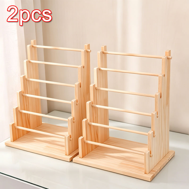 TEMU 2pcs Handmade 6-tier Wooden Jewelry Stand - Vintage Sturdy Wood Step-style Tower With Removable Layers & Bead Storage Suitable For Bracelets,