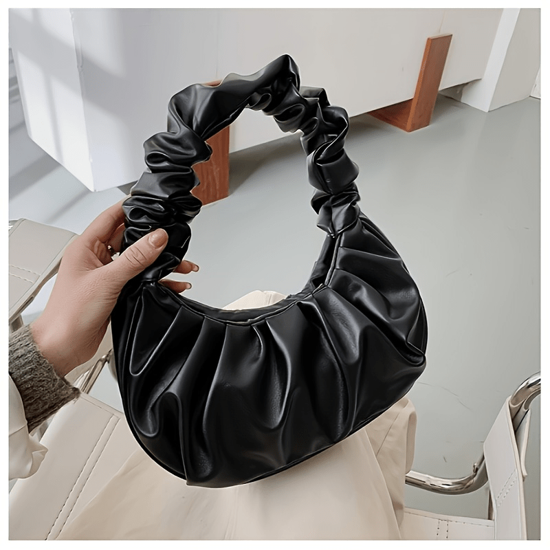 TEMU 1pc New Autumn Winter Pleated Cloud Handbag, Trendy All-match Soft Underarm Bag, Multi-style Outfit Suitable For Holiday Gifting, Influencer
